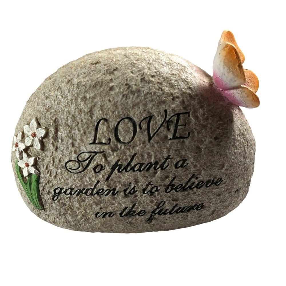 Charming Love Rock with Flowers & Butterfly - Inspirational Garden Decor - vn